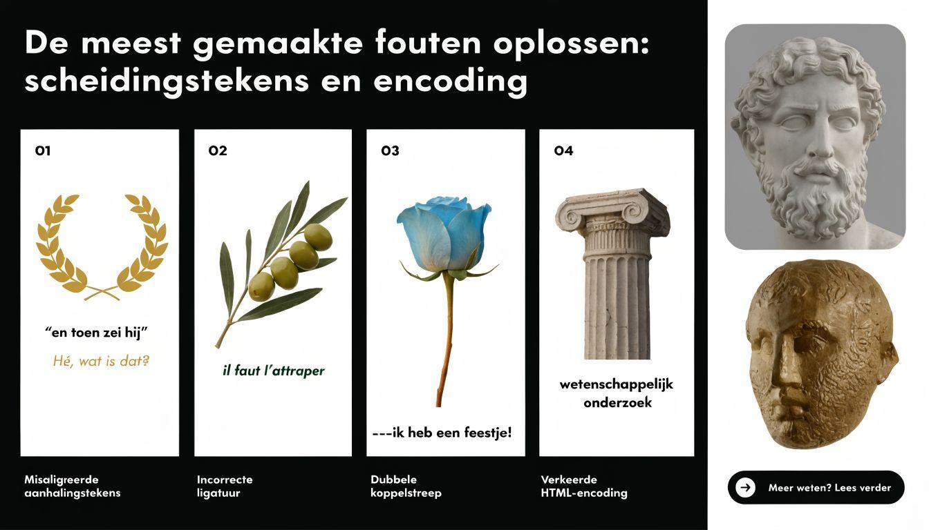Educatieve afbeelding over veelvoorkomende fouten bij tekst en encoding.