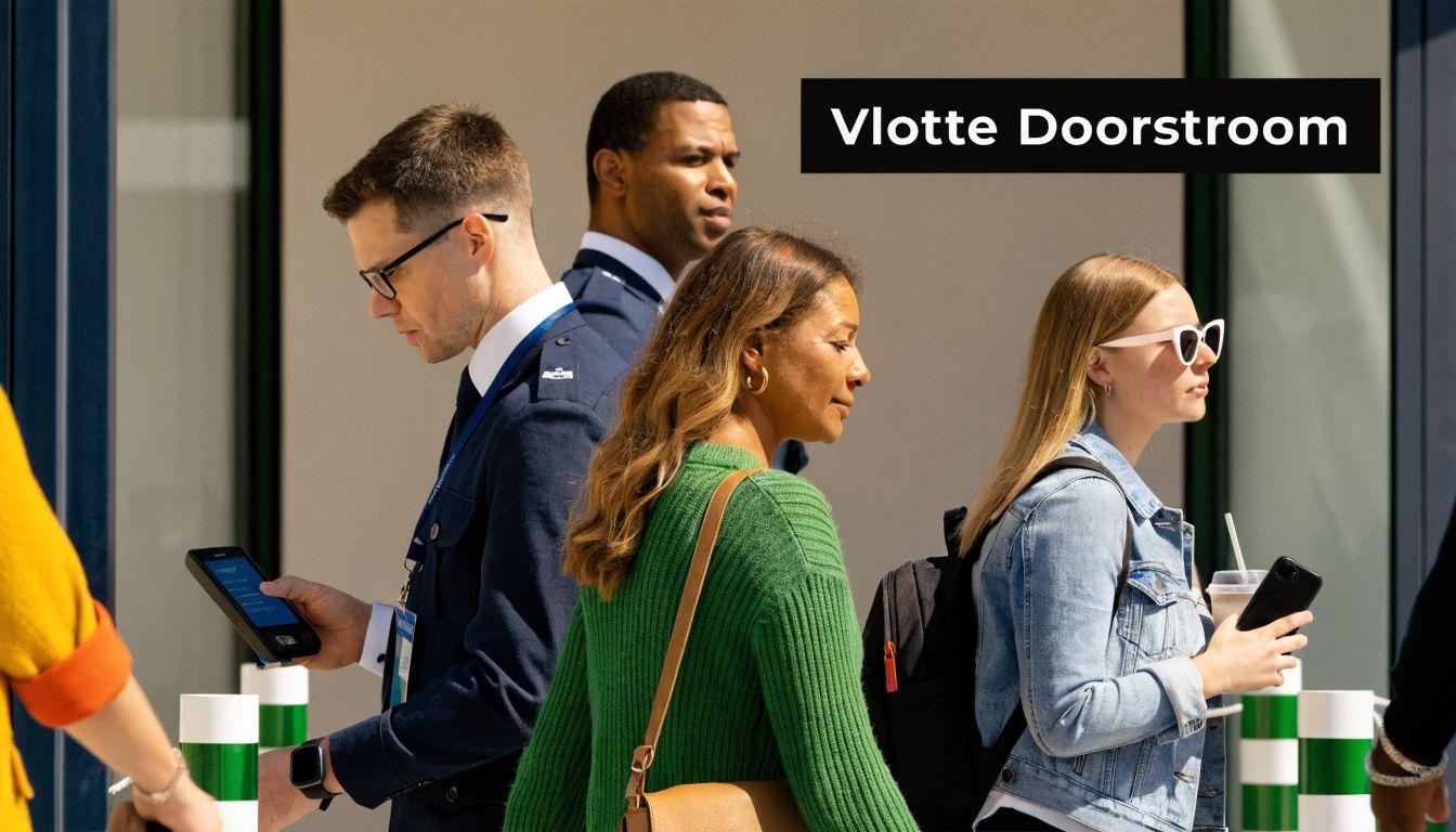 A staff member checks a ticket at an entrance designed for smooth visitor flow.