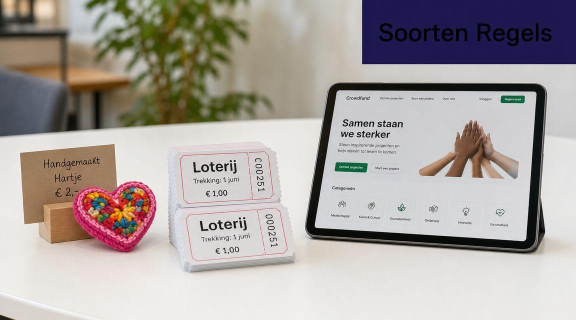 Tablette avec page de crowdfunding à côté de tickets et coeur fait main.