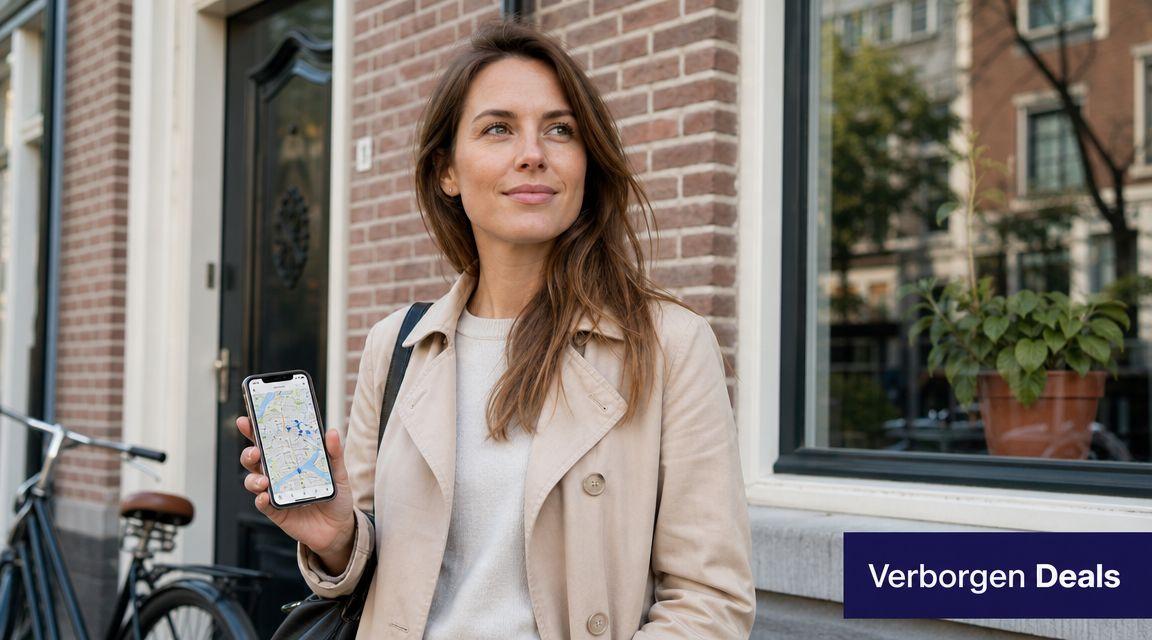 Besucherin prueft Route und Eventinformationen auf einem Smartphone in Amsterdam.