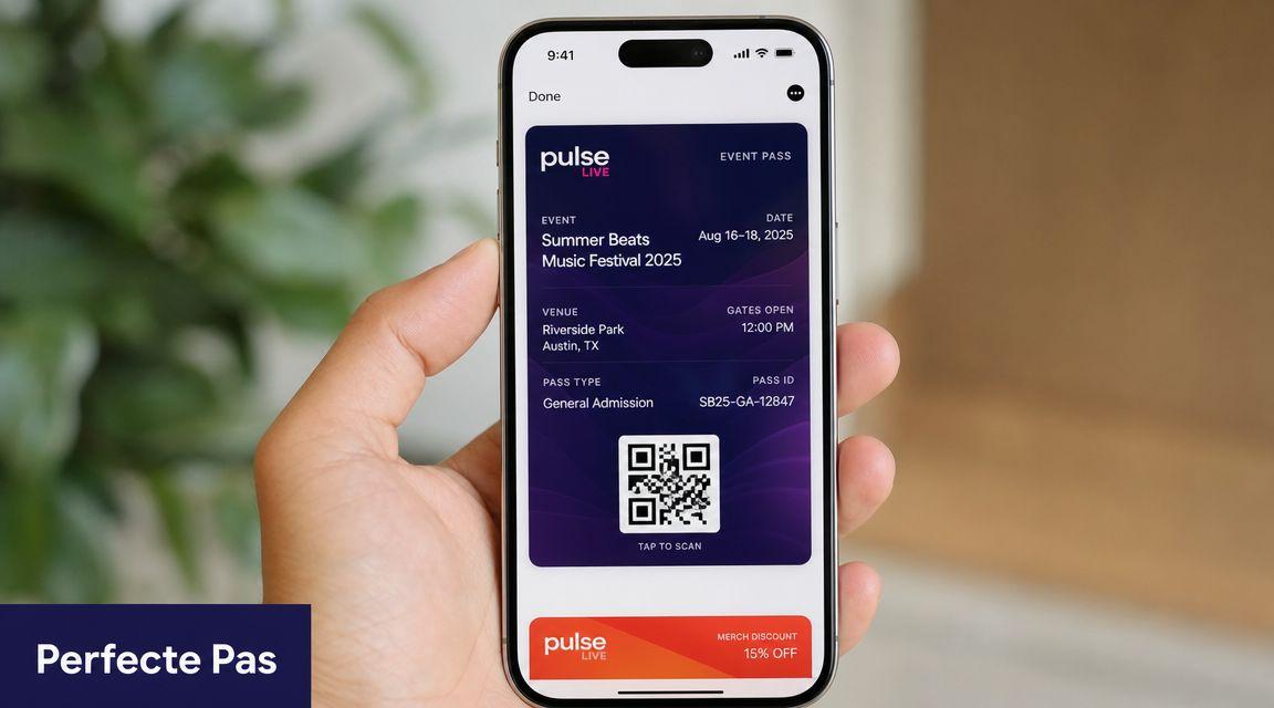 Smartphone mit digitalem Eventticket in einer Wallet-App.