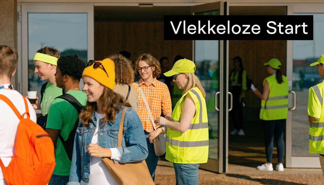 Visitors entering an event through an access control checkpoint