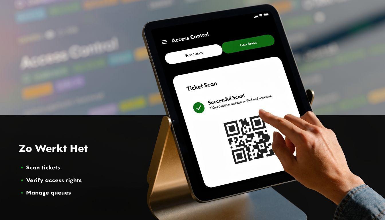 A tablet showing a successful ticket scan at an event location.