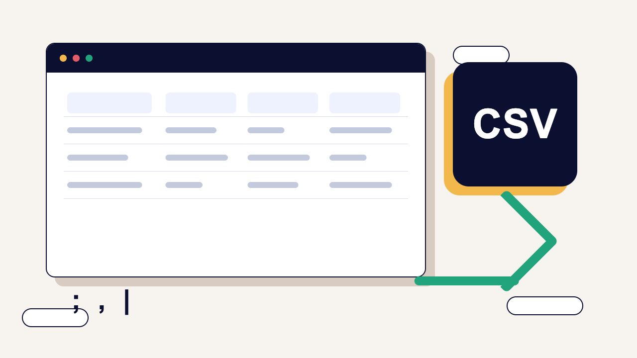 Illustration of a CSV file with columns and data import