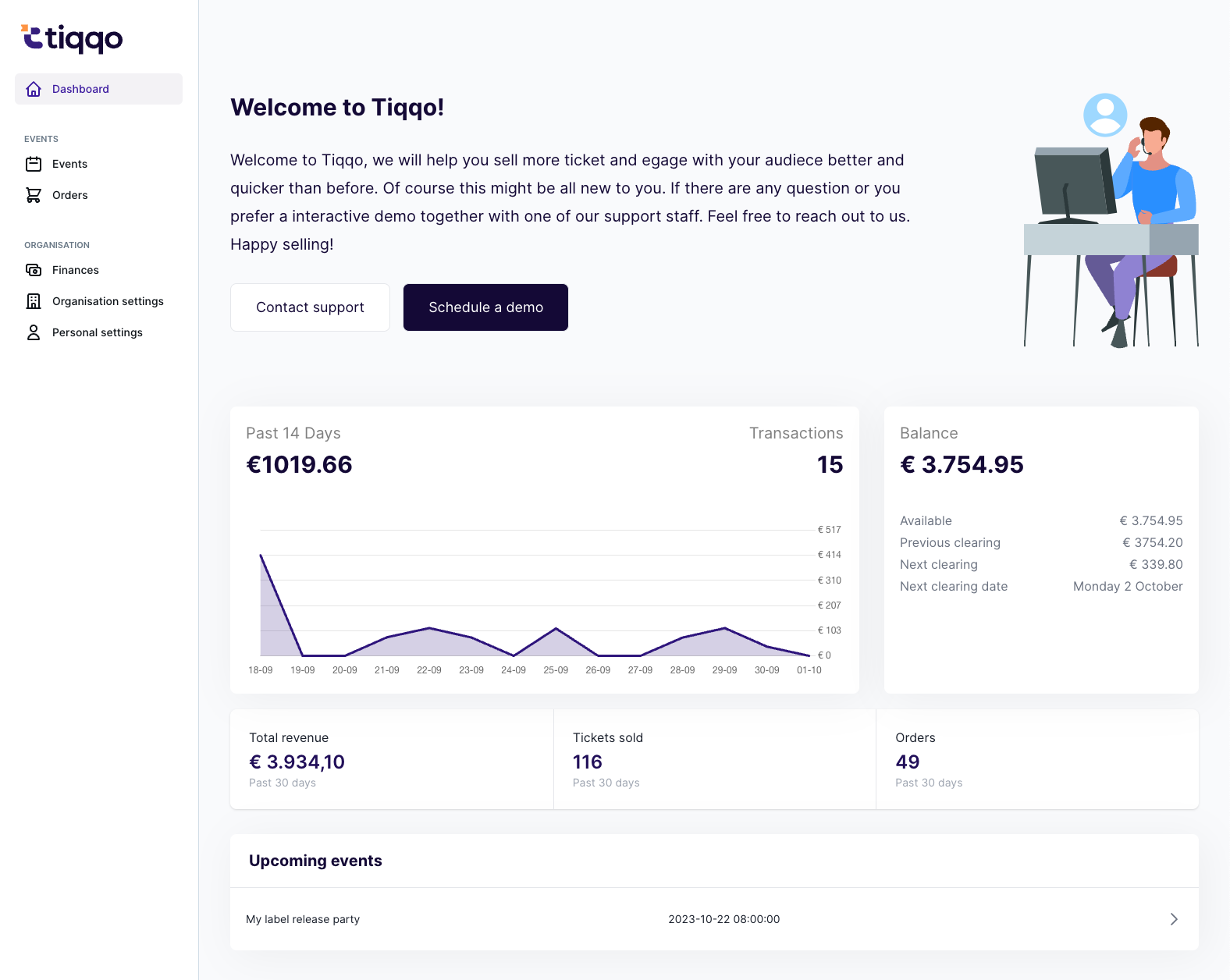 New home dashboard interface showing unified event metrics, quick insights, and streamlined navigation for event organizers